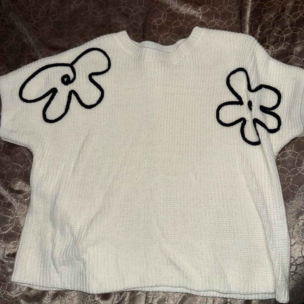 White Sweater with Black Abstract Design
